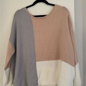 Stellah Color Block Sweater - Tan, Gray, and White